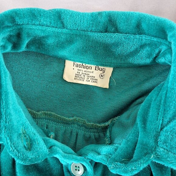 Vintage Fashion Bug 70/80's Teal Velour Button Up Top Ribbed Band 3/4 Sleeve Med - Picture 6 of 10